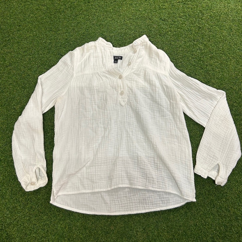 J.Crew Womens White Double Gauze Cotton Henley Long Sleeve Blouse XS